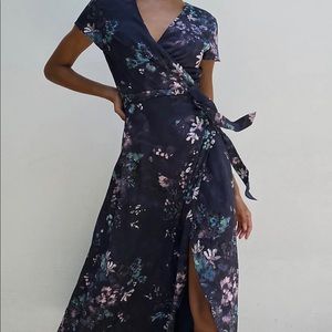Aritzia Babaton Blue Floral Wrap Dress NWT